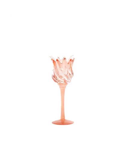 Photophore Sur Pied Ø9,5X24 Cm Flora Verre Corail Mat+Corail