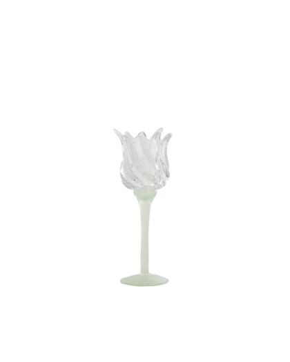 Photophore Sur Pied Ø9,5X24 Cm Flora Verre Vert Menth Mt+Clr