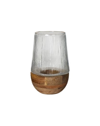  Arbre Photophore/Vase Bois De Mangier / Verre Ø18,5 X H 28,5 Cm Naturel