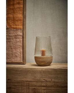  Arbre Photophore/Vase Bois De Mangier / Verre Ø18,5 X H 28,5 Cm Naturel