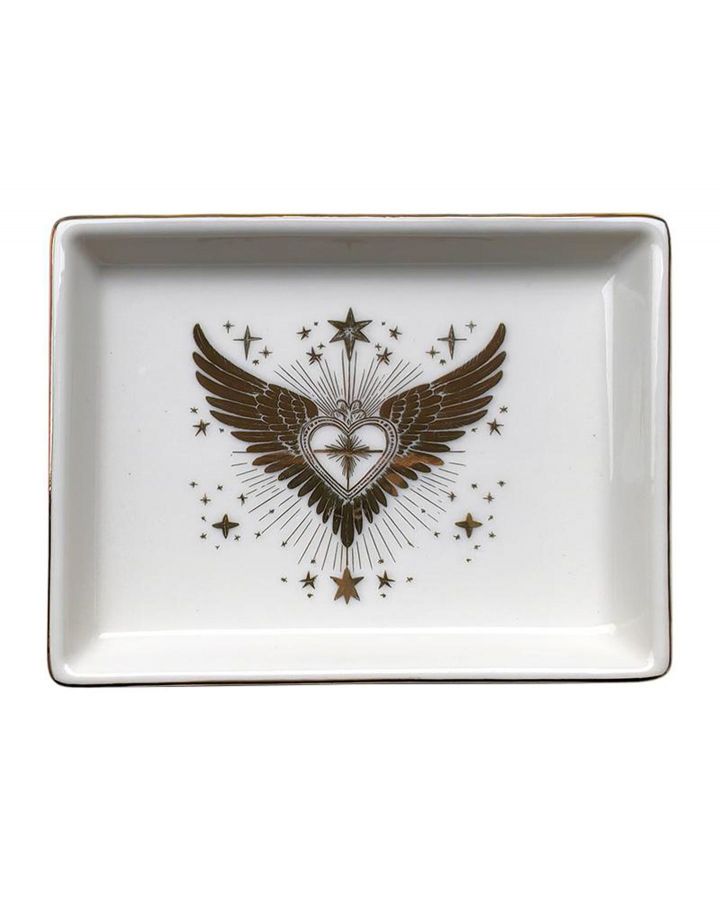 Coupelle Ceram Coeur Ailes Dore 10,8X8,2Cm