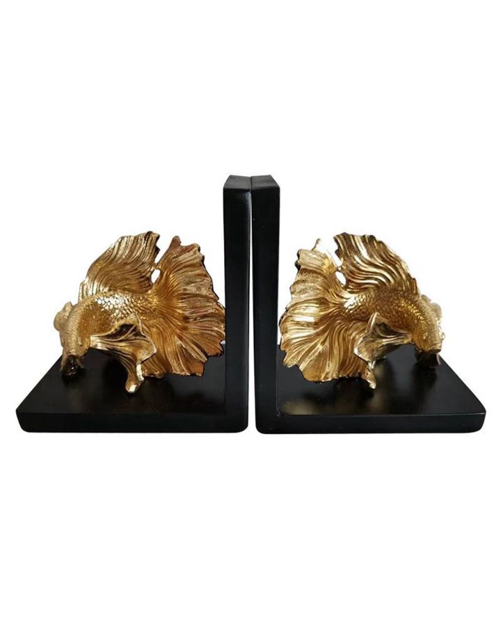 Serre Livres Poisson NoiretDore 25,8X8,5X12,7Cm Sl