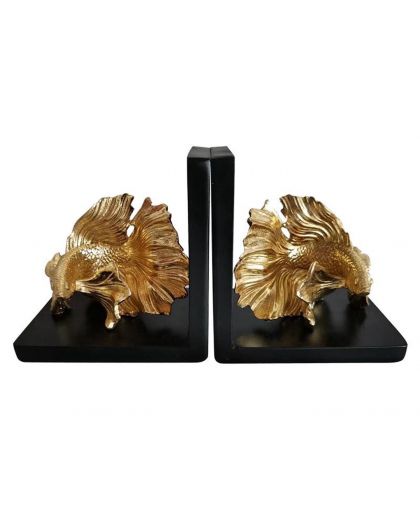 Serre Livres Poisson NoiretDore 25,8X8,5X12,7Cm Sl