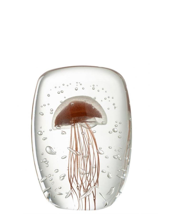 Presse Papier Calypso Carre Verre Transparent/Rouge Marron Large ,10x4,8x15cm