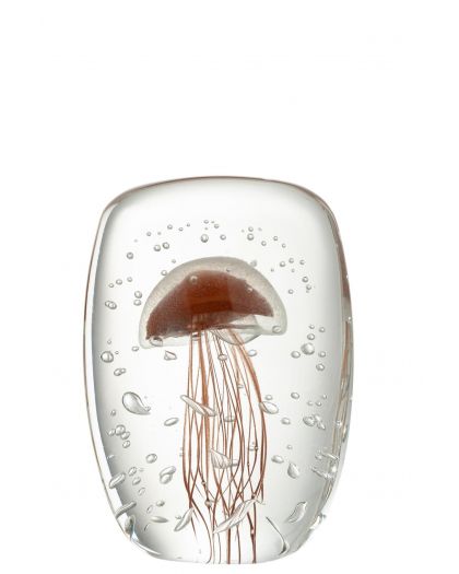 Presse Papier Calypso Carre Verre Transparent/Rouge Marron Large ,10x4,8x15cm