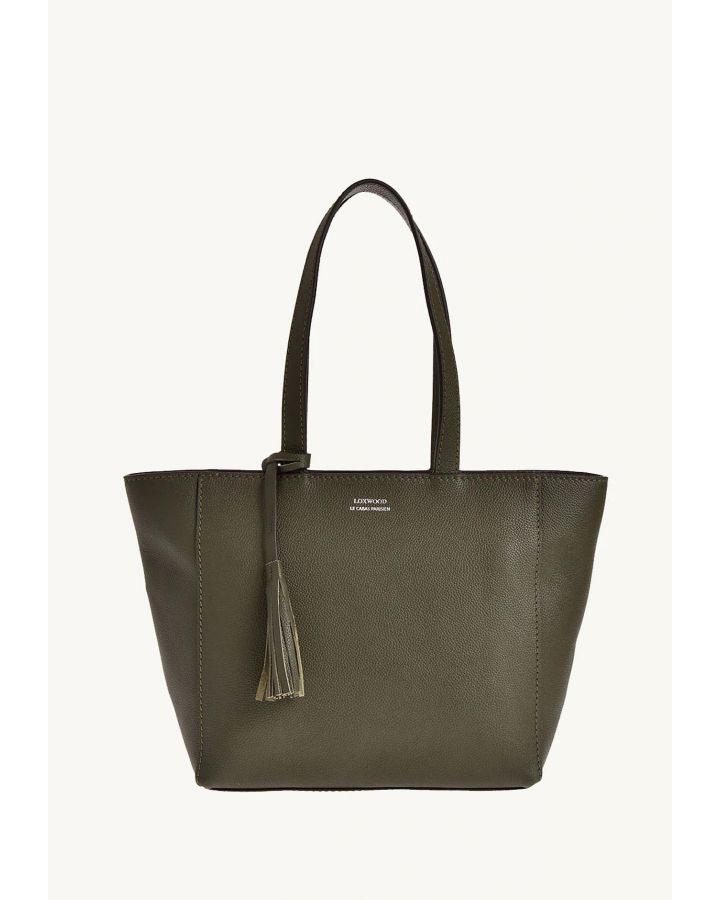 Cabas Parisien Zippé Taille S Kaki Cuir Vachette