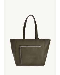 Cabas Parisien Zippé Taille S Kaki Cuir Vachette