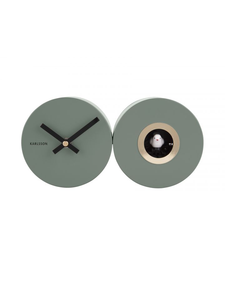 Wall Clock Duo Cuckoo Matt Jungle Green