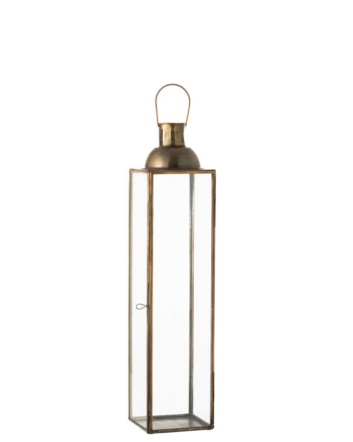 Lanterne Carree Antique Haute Verre/Metal Bronze Small ,14x14x69cm