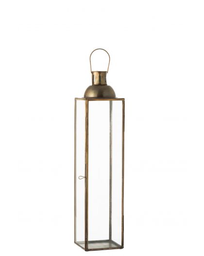 Lanterne Carree Antique Haute Verre/Metal Bronze Small ,14x14x69cm