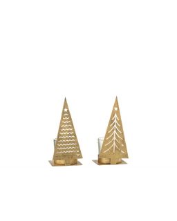 Photophore Sapin De Noel Metal Or Assortiment De 2 ,15x6,5x6cm