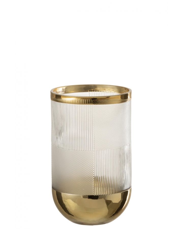 Vase Cylindre Motif Verre Transparent/Or Small ,13x13x21,5cm
