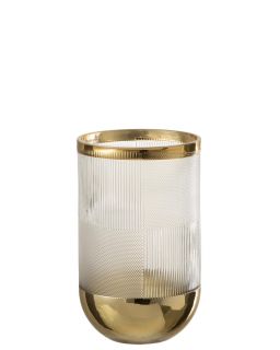 Vase Cylindre Motif Verre Transparent/Or Small ,13x13x21,5cm