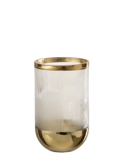 Vase Cylindre Motif Verre Transparent/Or Small ,13x13x21,5cm