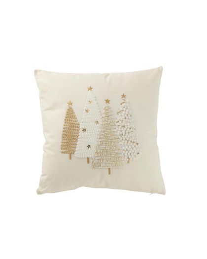 Coussin Sapins Relief Coton Blanc/Doré ,45x45x12cm