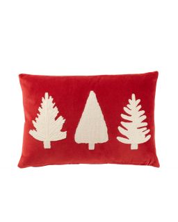 Coussin Rectangle Sapins Texture Velours Rouge/Blanc ,45x30x12cm