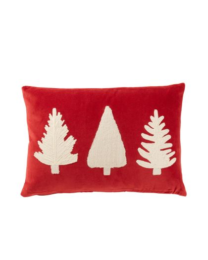 Coussin Rectangle Sapins Texture Velours Rouge/Blanc ,45x30x12cm