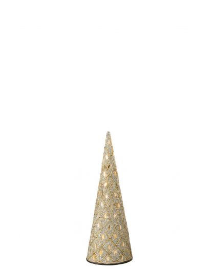 Cône Fer/Perles Blanc/Dor Taille S ,9x9x25cm