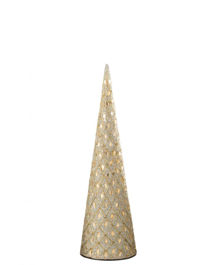 Cône Fer/Perles Blanc/Dor Taille M ,12x12x38cm