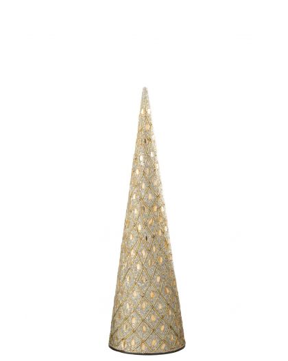Cône Fer/Perles Blanc/Dor Taille M ,12x12x38cm