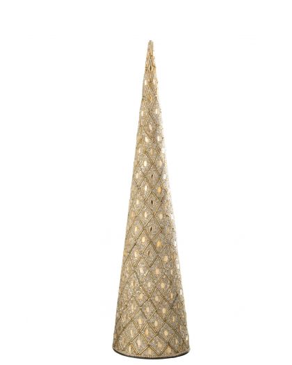 Cône Fer/Perles Blanc/Dor Taille L ,12x12x45cm