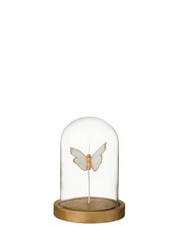 Cloche Décorative Papillon Verre Blanc/Doré Small ,11,5x11,5x16cm