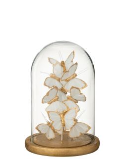 Cloche Décorative Papillon Verre Blanc/Doré Medium ,17,5x17,5x26cm