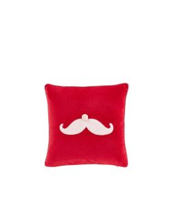 Coussin Père Noël Moustache/Hohoho Coton Rouge Noël/Blanc Assortiment De 2 ,45x4