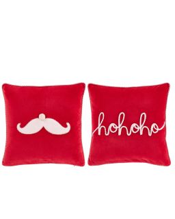 Coussin Père Noël Moustache/Hohoho Coton Rouge Noël/Blanc Assortiment De 2 ,45x4