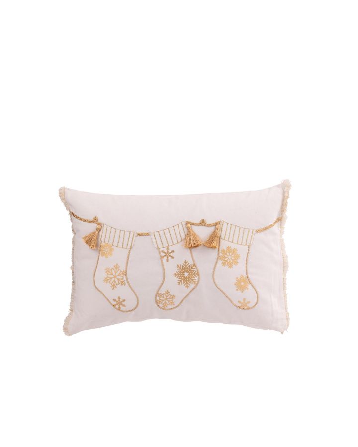 Coussin Chaussettes De Noël Coton Blanc/Doré ,45x30x15cm