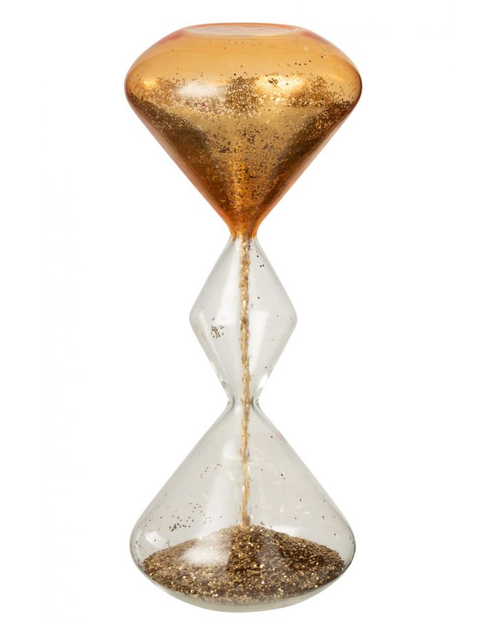 Sablier Paillettes Verre Doré ,12x12x27cm