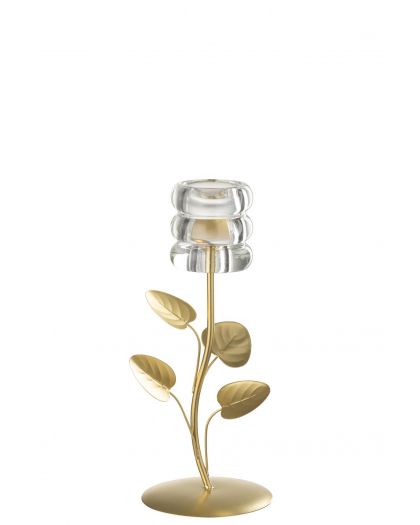 Chandelier BrancheetFeuille Fer Doré/Transparent ,10,5x10,5x25,5cm