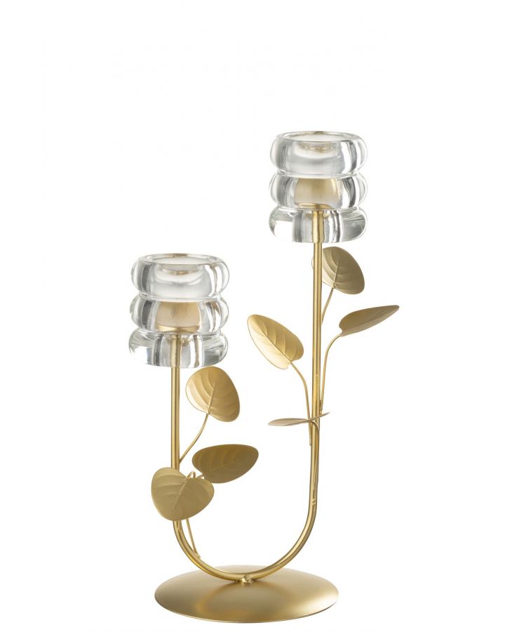 Chandelier Branche Et Feuille 2 Pièces Fer Doré/Transparent ,18x12,5x31cm