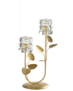 Chandelier Branche Et Feuille 2 Pièces Fer Doré/Transparent ,18x12,5x31cm