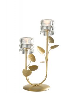 Chandelier Branche Et Feuille 2 Pièces Fer Doré/Transparent ,18x12,5x31cm