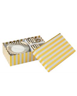 Boite De 2 Tasse+Sous-Tasse Ligné Porcelaine Doré/Blanc Small ,11,8x11,8x7,5