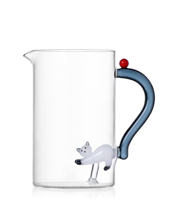 Jug White Cat With Smoke Tail et Berry Alessandra Baldereschi Borosilicate