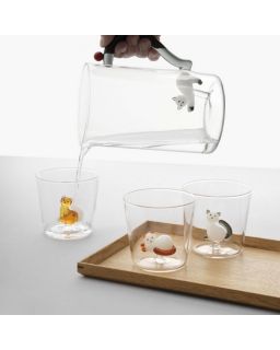 Jug White Cat With Smoke Tail et Berry Alessandra Baldereschi Borosilicate