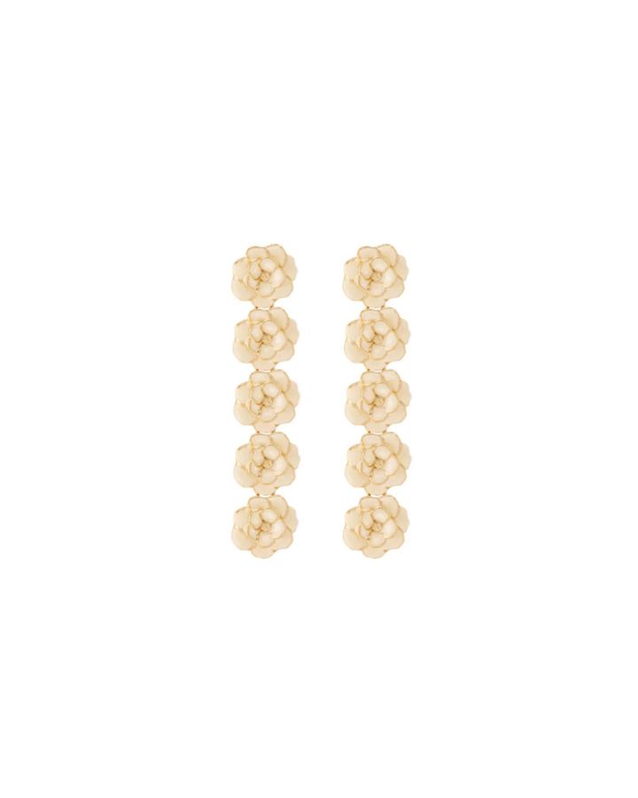 Boucles d'Oreilles Motif Pivoine 3D en Laiton Finition Or et Email Blanc Sable
