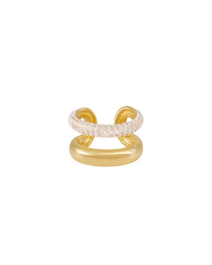 Bague Double en Laiton et Zircon Finition Or 0,5 Microns Taille 56 Or Light
