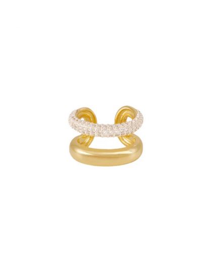Bague Double en Laiton et Zircon Finition Or 0,5 Microns Taille 56 Or Light