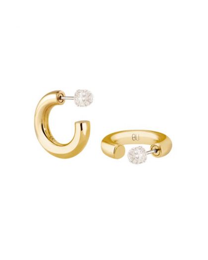 Boucles d'Oreilles Inversées en Acier Pvd Métallisé Doré et Zirconium Or Light