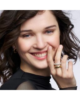 Boucles d'Oreilles Inversées en Acier Pvd Métallisé Doré et Zirconium Or Light