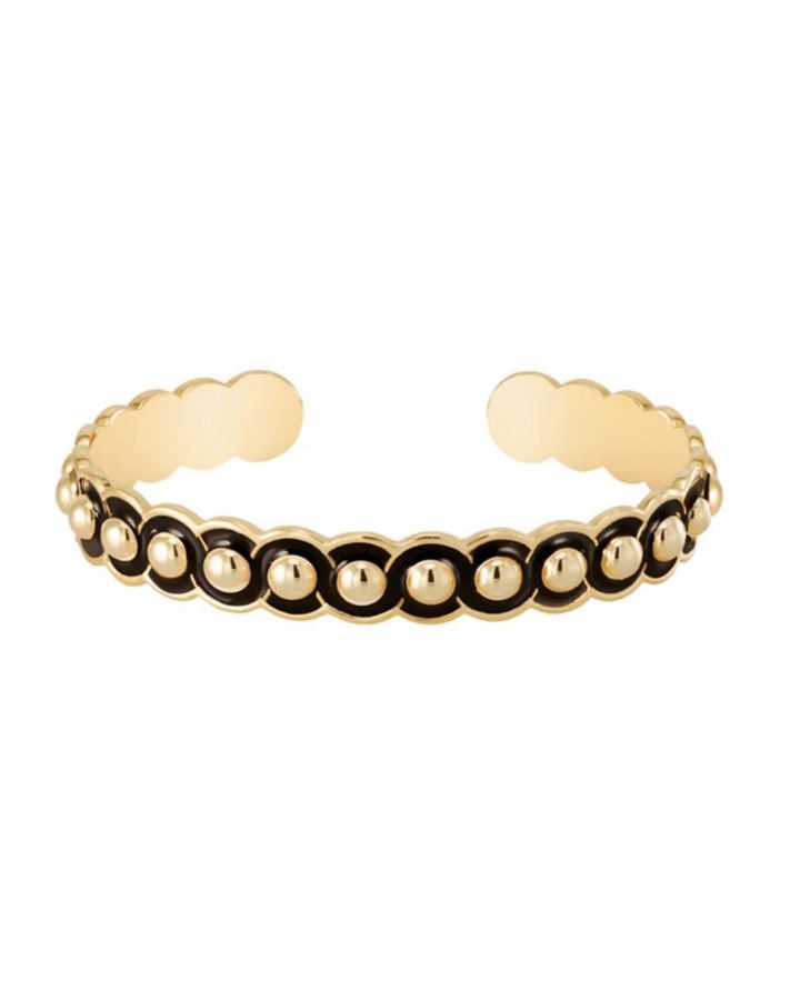 Jonc Ouvert Dômes Dorés et Émail Cloisonné Noir Charbon