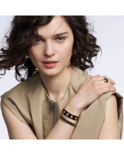 Jonc Ouvert Dômes Dorés et Émail Cloisonné Noir Charbon