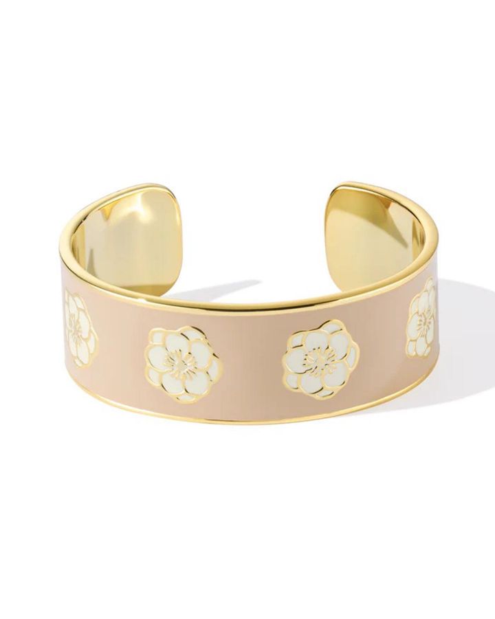 Jonc Ouvert Cloisoné Laqué Ajustable En Laiton Finition , Couleur Beige Mastic