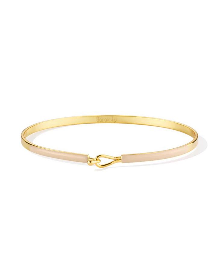 Bracelet Fin avec Fermoir Goutte en Laiton Finition Or et Email Beige Mastic