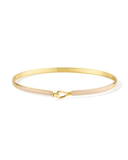 Bracelet Fin avec Fermoir Goutte en Laiton Finition Or et Email Beige Mastic