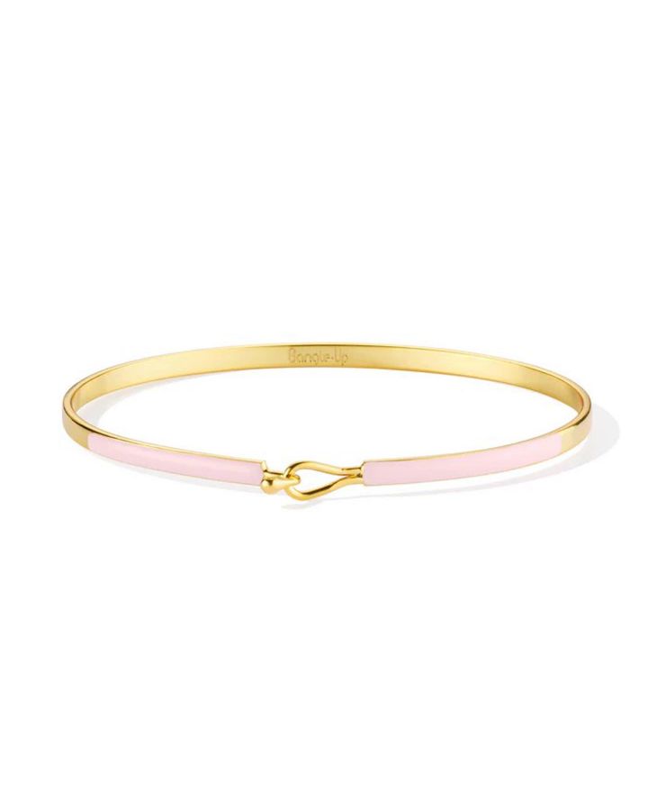 Bracelet Fin avec Fermoir en Laiton Finition Or et Laque Rose Coton