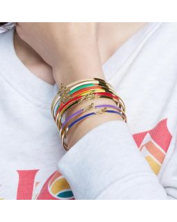 Bracelet Fin avec Fermoir Goutte en Laiton Finition Or et Laque Bleu Marine